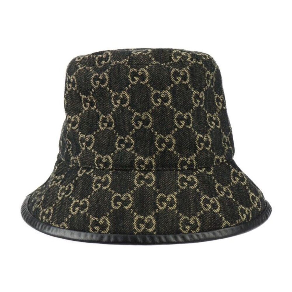 Gucci Bucket Hat GG Canvas Leather Black Beige Hat - Picture 3 of 10